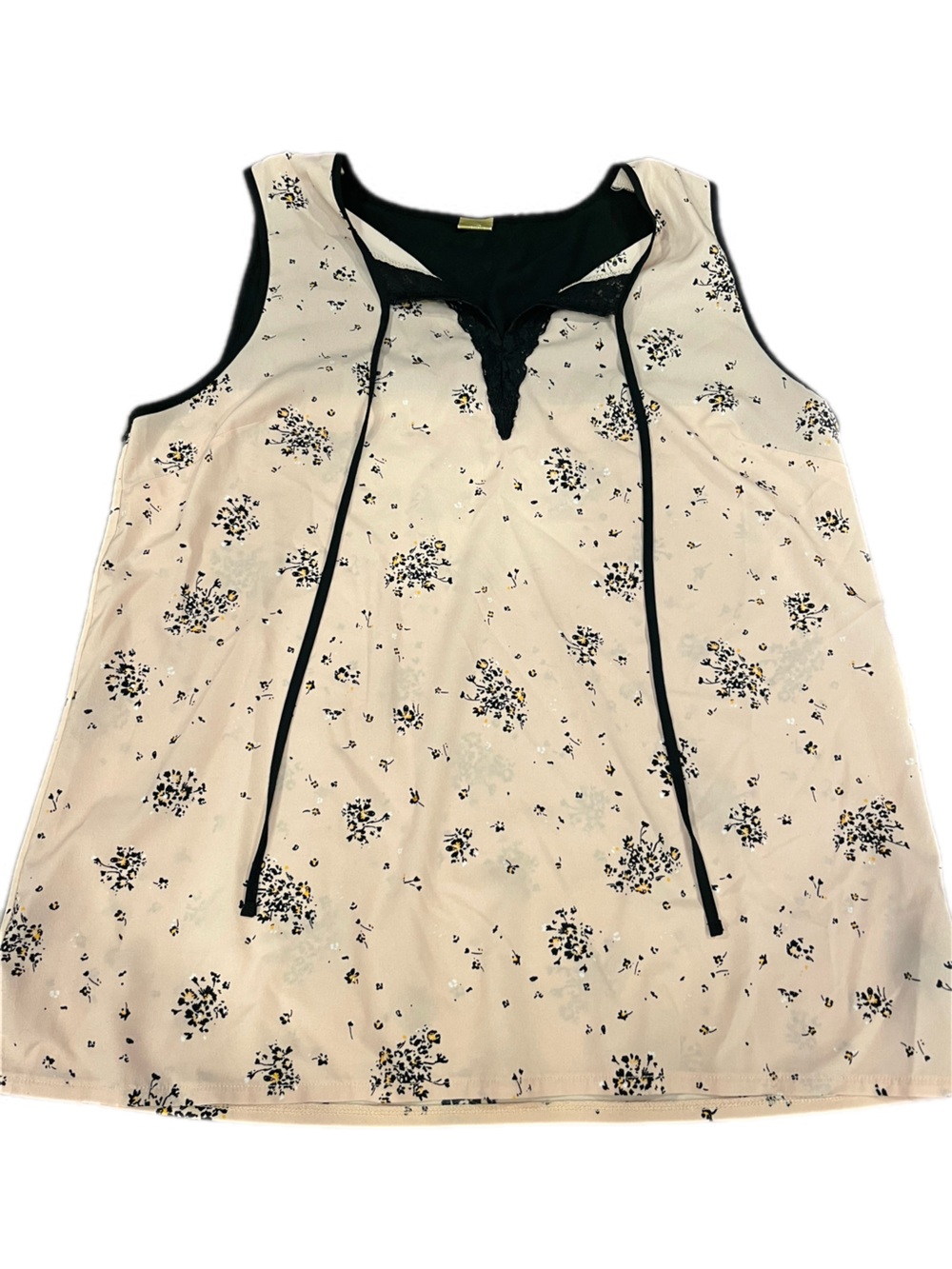 Light pink floral Sleeveless Blouse with Black Trim